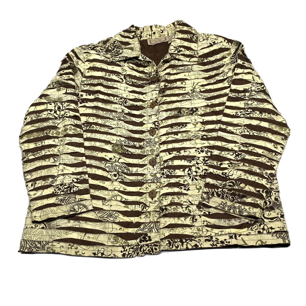 Life Style Woman Brown Cream Paisley Textured Quilted Button Front Jacket 1X